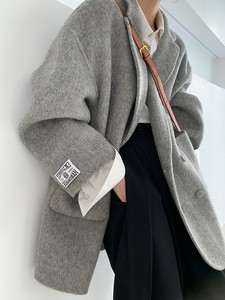 高端西装双面羊绒大衣女2024新款韩版宽松小个子短款羊毛呢子外套