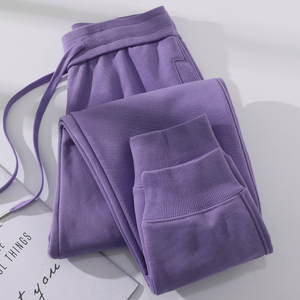 紫色运动裤女春秋2024新款卫裤束脚休闲裤子大码长裤欧货洋气女裤