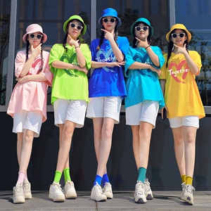 。同系列闺蜜装彩色班服多巴胺风糖果色夏日姐妹装三四人套装团队