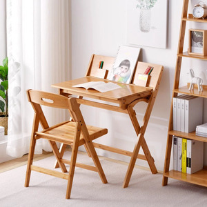 竹写字桌实木家用课桌小学生书桌可折叠儿童学习桌可折叠桌椅套装