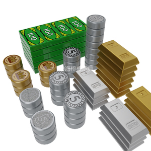 乐高LEGO绿色美元3069bpx7钞票钱硬币98138pb174铜钱金砖印刷光面