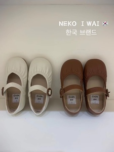 Neko韩版童鞋2023春季新款春秋女童复古褶皱软底软皮小皮鞋船鞋