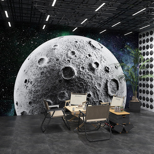 月球表面浮雕陨石坑壁纸网红奶茶店直播背景墙壁布3d太空宇宙墙布