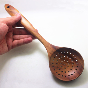 高档泰国进口柚木制滤汤漏勺煎铲勺实木餐具木头火锅勺大捞勺特厚