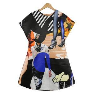 GROUND-ZERO 夏季女款涂鸦与特殊剪裁连衣裙  欧美风 亮丽色彩