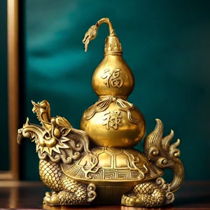 纯铜福禄葫芦龙龟摆件龙龟驼葫芦铜器工艺品家居吧台玄关装饰摆件