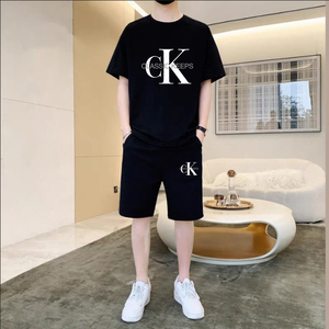 夏季新款CK男士休闲运动套装纯棉短袖T恤男透气大码五分裤短裤