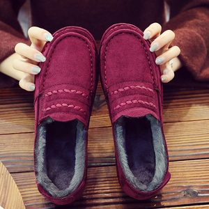 老北京布棉鞋冬季加绒厚底休闲豆豆雪地一脚蹬平跟防滑保暖短靴女