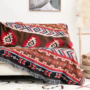 外贸原单复古民族风沙发毯线毯挂毯户外露营地垫编制几何波西米亚