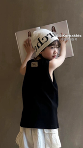 男童夏季无袖上衣中小童韩版字母贴标弹力儿童百搭背心女童夏装