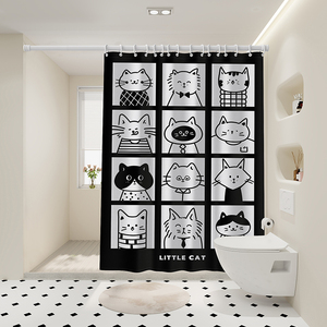 卡通浴室浴帘套装免打孔洗澡间防水布隔断淋浴帘防霉卫生间挂帘子