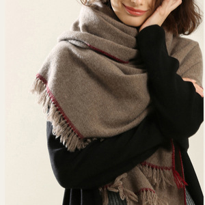欧洲订单流苏素色羊毛牦牛绒围巾披肩两用男女秋冬季加长款保暖
