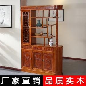 新中式进门玄关柜组合隔断客厅实木双面雕花柜鞋柜储物柜酒柜实木