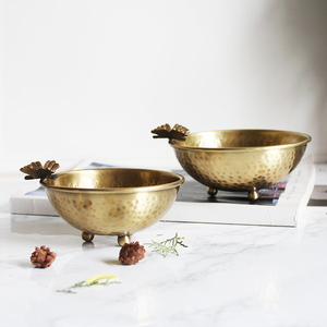 北欧美式印度进口手工黄铜蝴蝶装饰碗小果盘钥匙收纳客厅茶几摆件