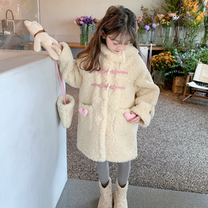 女童毛毛衣外套秋冬2024新款羊羔绒大衣儿童装冬季加厚小女孩衣服