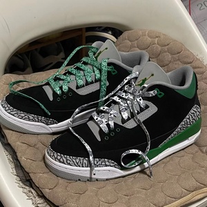 适配AJ3 Retro Pine Green高帮复古篮球鞋黑绿艺术红黑绿泼墨鞋带