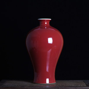 颜色釉祭红梅瓶大红色瓷瓶插花复古工艺品玄关镇宅景德镇陶瓷花瓶