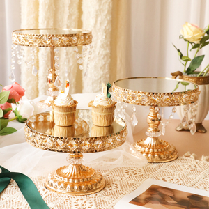 欧式婚庆甜品台金色镜面高脚托盘蛋糕点心架铁艺创意展示茶歇摆台