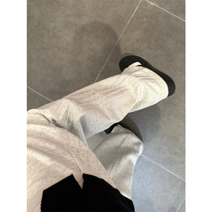 美式复古白灰色条纹运动卫裤男生穿搭高级感直筒宽松休闲阔腿长裤