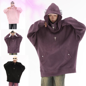 紫色麂皮600g重磅硬挺连帽i人社恐卫衣男潮牌高级感美式高街外套