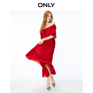 ONLY夏季新款洋气红色收腰裙子雪纺连衣裙女|1193075