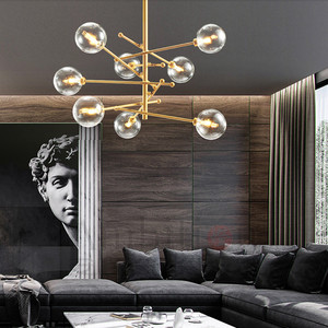 北欧简约客厅吊灯创意魔豆餐厅卧室金色玻璃圆球灯服装店软装灯饰