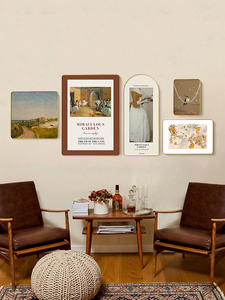 现代客厅装饰画餐厅拱形小众中古风挂画艺术美式法式复古轻奢简约