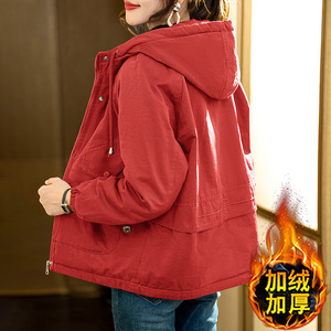 新年红色棉服女2024冬季新款爆款宽松短款加绒加厚派克服棉衣外套