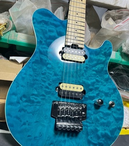 Ernie Ball Music Man Axis双摇22品电吉他水波纹蓝色。流向色彩