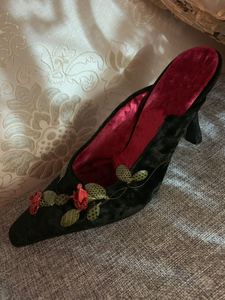 Barocco shoes 复古vintage 古着中古文艺花朵尖方头高跟拖鞋