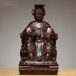 黑檀木妈祖神像雕刻摆件家居客厅湄洲海神天上圣母实木工艺品摆设