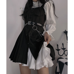 傀儡游戏Studio法式淑女背带裙套装百褶暗黑高腰气质显瘦半身裙子