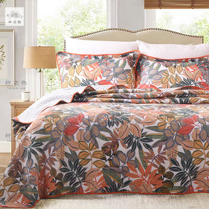 枫叶红了 纯棉床盖三件套绗缝被美式夹棉衍缝床单双人1.8米床罩
