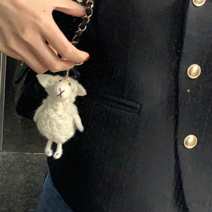 韩国正品代购呆萌可爱的卷毛小羊挂件手工羊毛毡包包挂件 钥匙扣