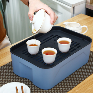 茶盘客厅茶杯子托盘塑料家用长方形双层户外小型茶具套装沥水架子