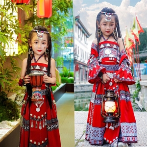 土家族苗族服装儿童舞台唱歌走秀表演服装女童特色民族风摄影写真