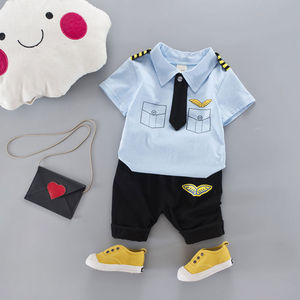 婴幼儿机长服宝宝飞行员短袖制服0-1-3岁儿童机师服小童T恤套装夏