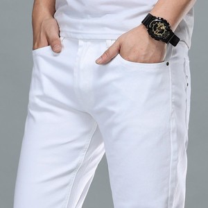 棉质白色牛仔裤男宽松直筒夏季厚款纯白裤子米白色潮牌休闲长裤土