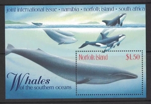 F0412诺福克群岛1998年鲸鱼小型张MNH
