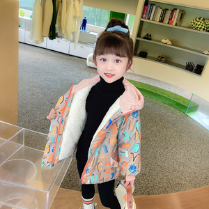 女童字母派克服棉衣外套2022冬季新款中小童宝宝加厚保暖上衣棉服