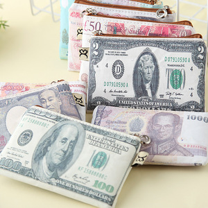 外币钱币美金欧美日韩创意帆布钱包零钱包礼品旅游学生钱夹时尚潮