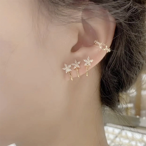 网红925银针耳钉女时尚花开富贵耳环日韩设计感三个耳洞效果耳饰