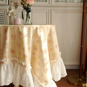 法式韩式公主风碎花绣花蕾丝全棉桌布台布盖布沙发巾电视盖布