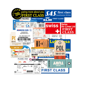 国际航空 飞机场托运条码登机牌机票旅行行李箱拉杆箱滑板贴纸画