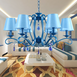 地中海风格吊灯 客厅餐厅卧室水晶灯欧式铁艺美式乡村蓝色布罩灯