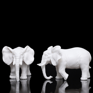 陶瓷白瓷吸水聚财大象摆件一对家居办公室小象招财镇宅风水工艺品