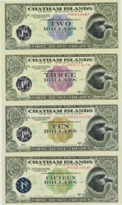 全新1999年 查塔姆群岛 2 3 10 15 元 纪念塑料钞4张首版白金标签