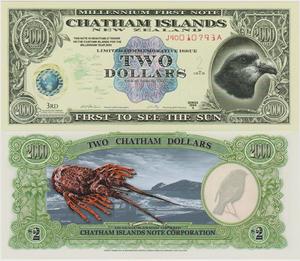 全新2000年 查塔姆群岛 2 元 千禧年纪念塑料钞 黄金标签