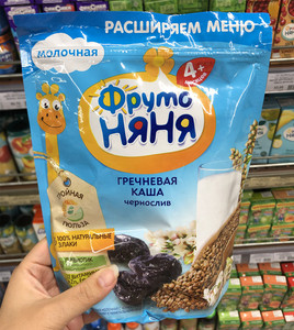 俄罗斯超市进口婴儿宝宝荞麦牛奶水果粥谷物杂粮麦片粥米糊4+