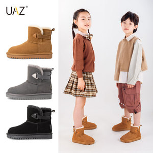 UAZ儿童雪地靴加厚棉鞋休闲平底短筒经典低帮男童女童2023冬新款